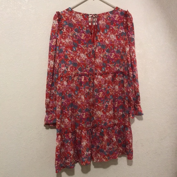 ✨Sugarlips✨ NWT Floral Printed Long Sleeve Dress Size Small Red Oversized Flowy - Picture 3 of 14